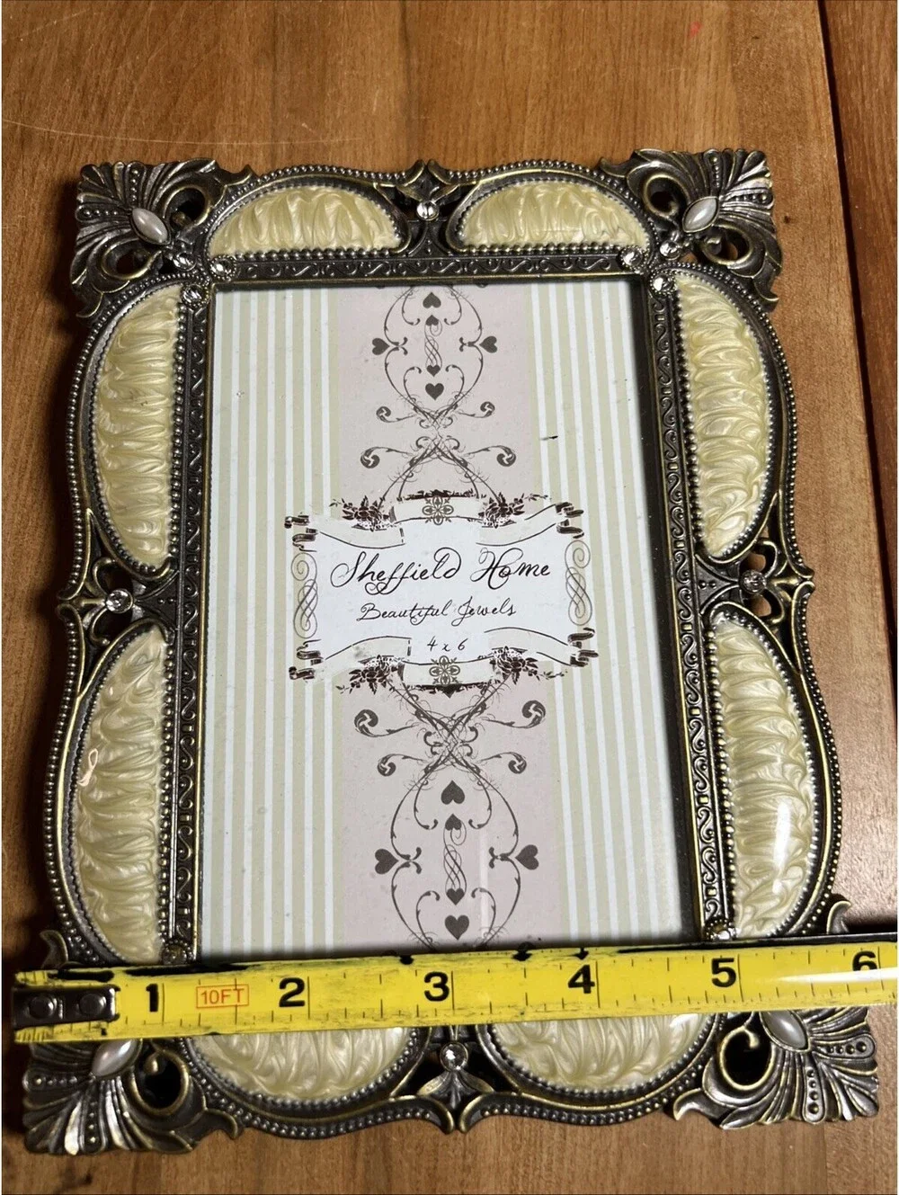Sheffield Home Beautiful Jewels 4x6 Metal Ivory Enamel Rhinestone Picture Frame